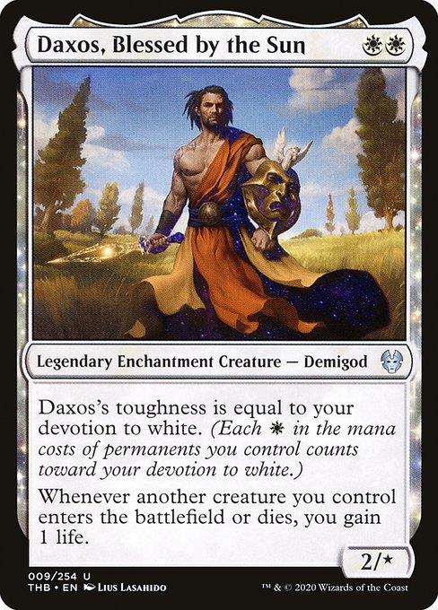 MTG Commander Deck: Heliod, Sun-Crowned, featuring Daxos, Blessed by the Sun card; custom-built for life gain and counters strategy.