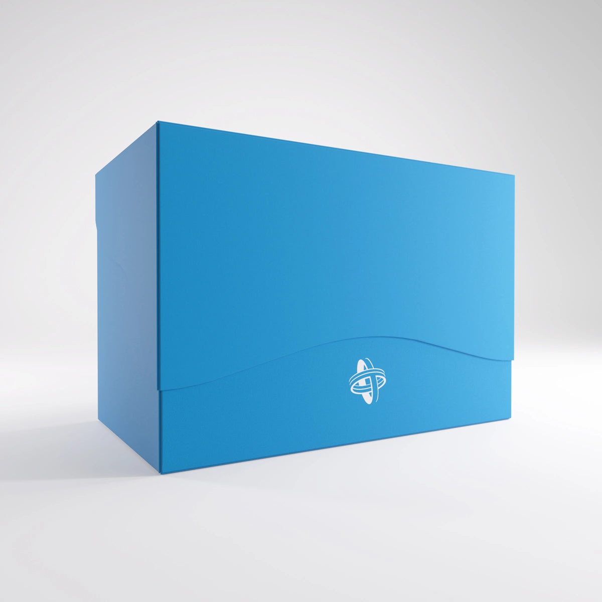 GameGenic: DOUBLE DECK HOLDER 200+ XL Blue, matte-blue box, interlocking ring logo, holds 200 double-sleeved cards, with removable holders and Cobra Neck technology for easy access.