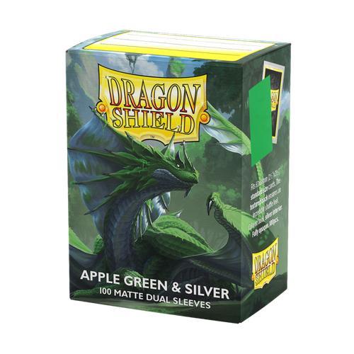 Dragon Shield Apple Green & Silver - Matte Dual Sleeves, 100 count, ideal for MTG, showcasing a stylish two-color design with opaque protection.