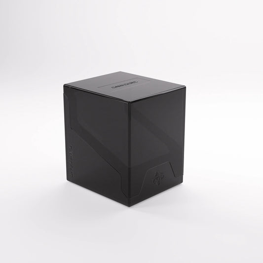 Gamegenic BASTION 100+ XL Black Deck Box holds 100+ double-sleeved cards, featuring a robust design, secure locking, and SNAP-OPEN mechanism for easy access.