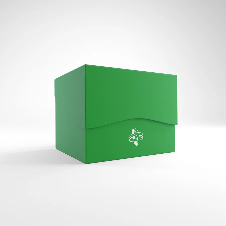 Gamegenic SIDE HOLDER 100+ XL Green Deck Box, featuring a planet logo, designed for 100 double-sleeved cards, with a self-locking lid and Cobra Neck flap.