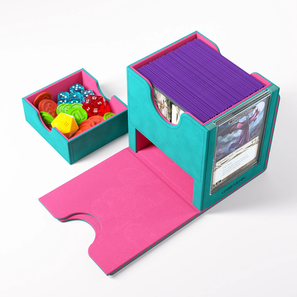 GameGenic Sidekick PRO 100+ XL Convertible Teal/Pink Deck Box Moonveil Games
