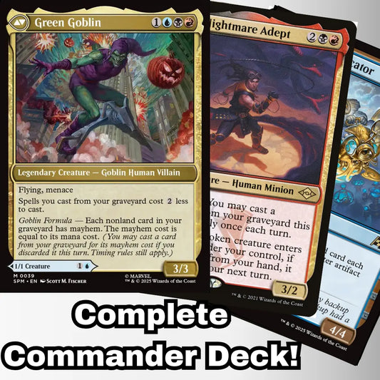 MTG Commander Deck EDH Deck Green Goblin 100 Magic Cards Norman Osborn Custom Deck Marvel's Spider-Man Discard Mayhem Moonveil Games