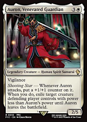 Magic: The Gathering card Auron, Venerated Guardian from the Final Fantasy X series, part of the MTG Commander Deck EDH Deck Isshin, Two Heavens as One.