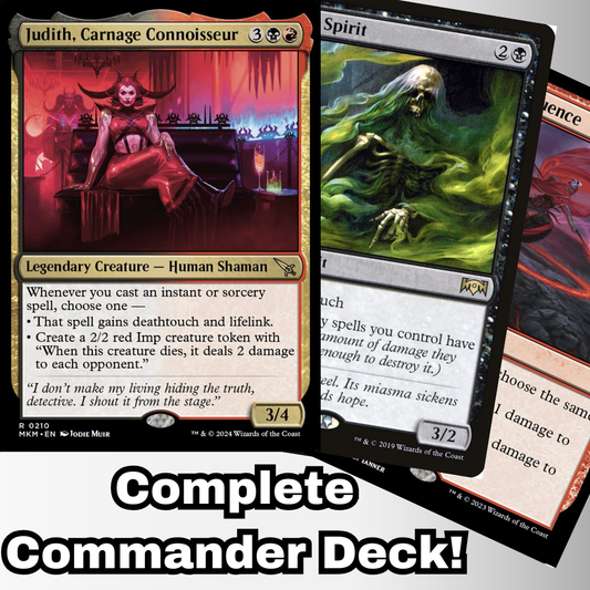MTG Commander Deck EDH Deck Judith, Carnage Connoisseur 100 Magic Cards Custom Deck Damage Rakdos Murders at Karlov Manor