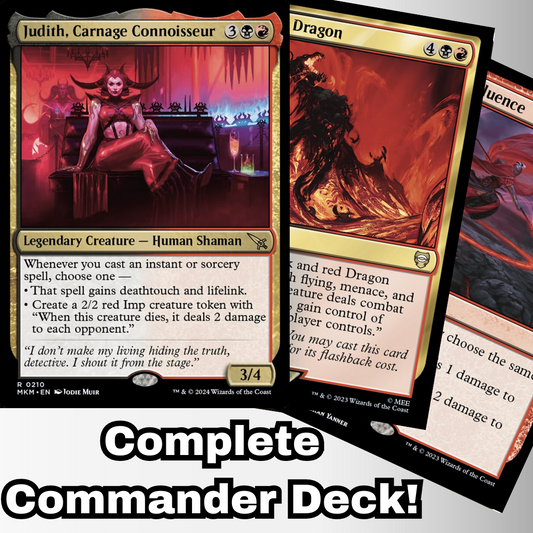 MTG Commander Deck EDH Deck Judith, Carnage Connoisseur 100 Magic Cards Custom Deck Damage Rakdos Murders at Karlov Manor