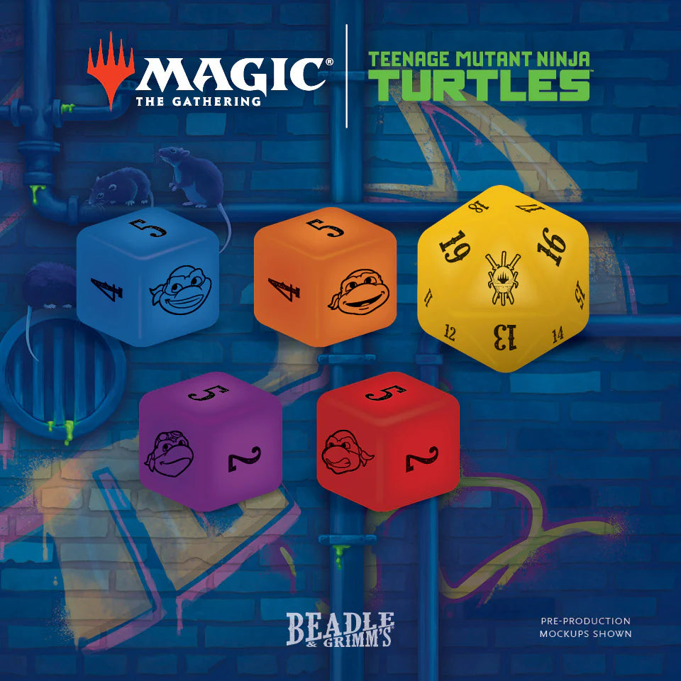 Magic: The Gathering - Teenage Mutant Ninja Turtles - Token Set by Beadle & Grimm's featuring Ninja Turtle-themed dice and TMNT-style emblem d20.