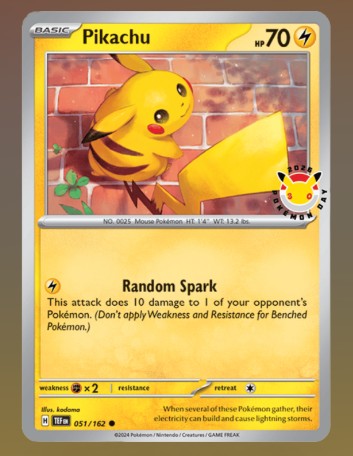 Pokémon TCG: Pokémon Day 2026 Collection card featuring Pikachu by a brick wall, includes promo stamp, celebrating 30 years of Pokémon.