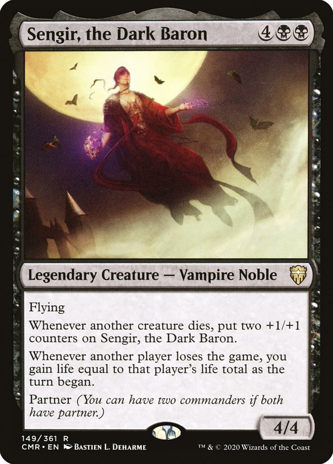 Sengir, the Dark Baron card from Commander Legends set, part of Joel, Resolute Survivor and Ellie, Brick Master custom MTG Commander deck by Moonveil Games.