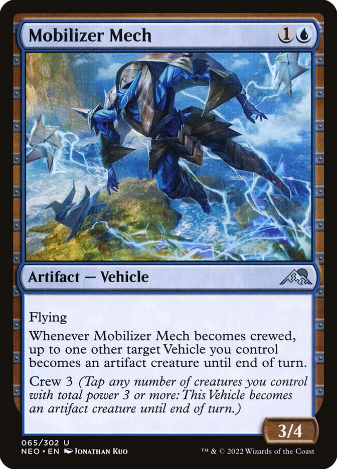 MTG Commander Deck featuring Mobilizer Mech from Kamigawa: Neon Dynasty, designed for casual EDH play with a vehicle theme by Moonveil Games.