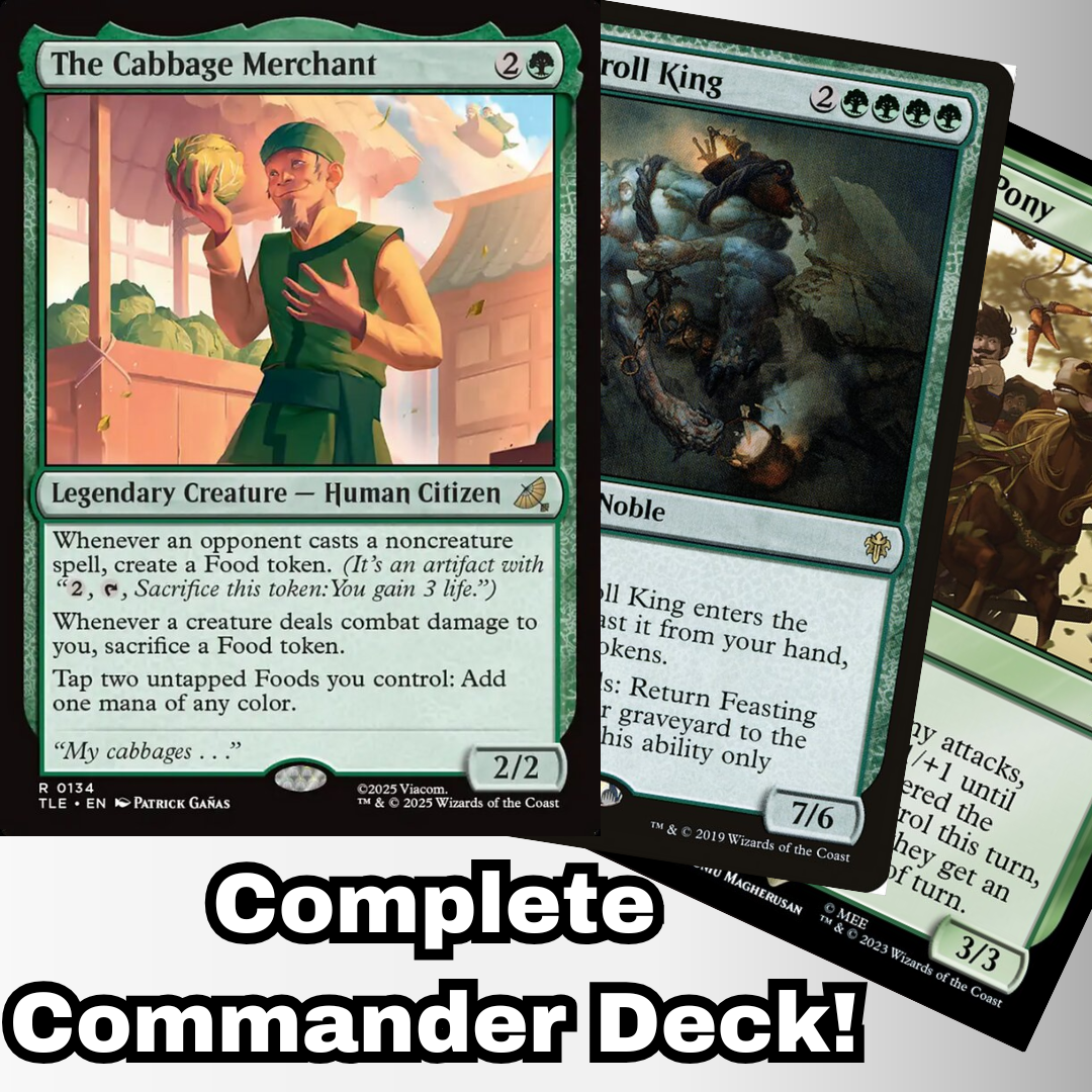 MTG Commander Deck EDH Deck The Cabbage Merchant 100 Magic Cards Custom Deck Avatar: The Last Airbender Green Food Deck Moonveil Games