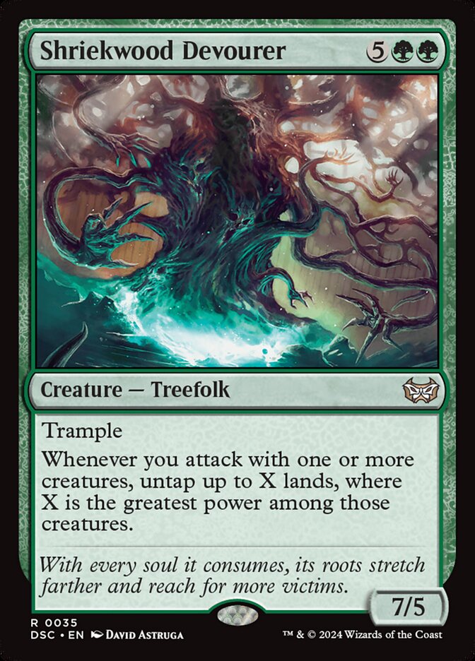 MTG Commander Deck featuring Tifa, Martial Artist, includes Shriekwood Devourer card with trample ability for enhanced gameplay. Custom-built for casual Commander play.