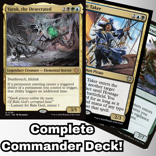 MTG Commander Deck EDH Deck featuring Yarok, the Desecrated, Hostage Taker, and a 7/7 creature; complete 100-card custom deck from Moonveil Games.
