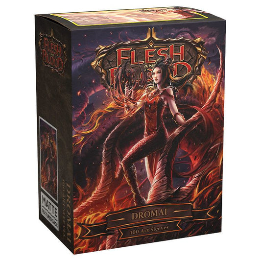 Dragon Shield: Art: Matte: Flesh and Blood: Dromai card sleeves featuring Dromai artwork, textured matte finish, and 100 sleeves in a retail box.