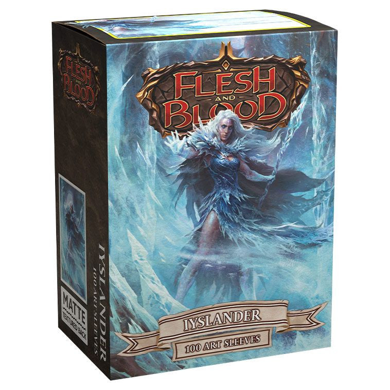 Dragon Shield: Art: Matte: Flesh and Blood: Iyslander 100-count card sleeves showcasing ice-themed artwork, designed for durability and smooth handling in trading card games.