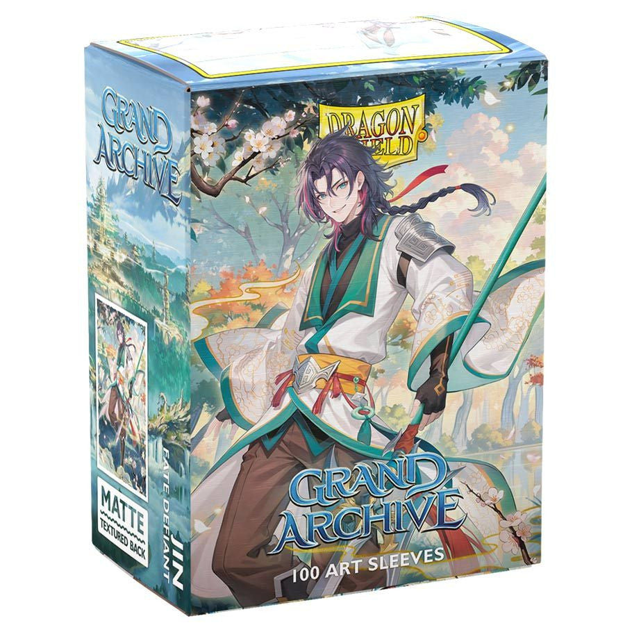 Dragon Shield: Art: Matte: Flesh and Blood: Jin, Fate Defiant sleeves, 100-pack, featuring fantasy artwork, designed for standard trading cards, in a reusable box.