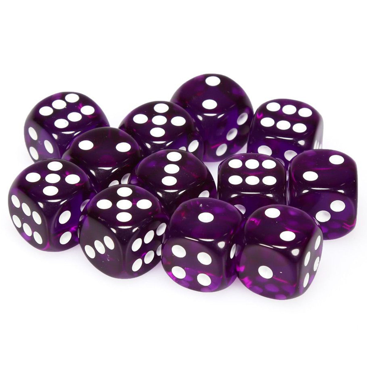 Chessex Translucent Purple/White 16mm d6 Dice Block (12 dice) Moonveil Games