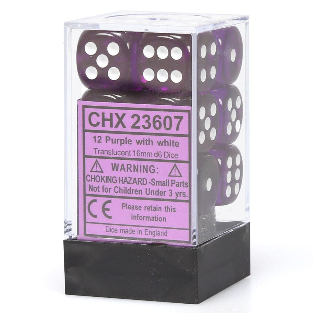 Chessex Translucent Purple/White 16mm d6 Dice Block (12 dice) Moonveil Games