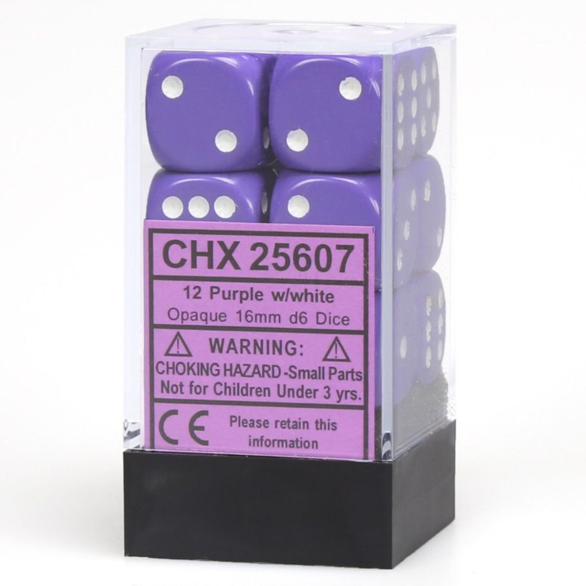Chessex Opaque Purple with White 16mm d6 Dice Block