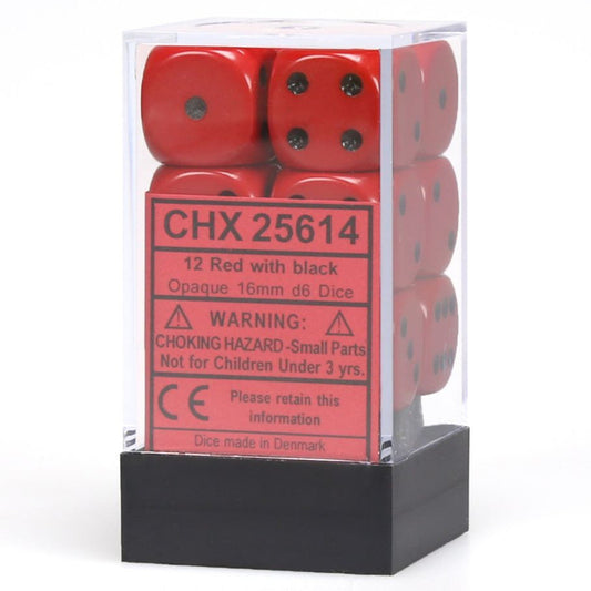 Chessex Opaque Red 16mm d6 Dice Block (12 dice) Moonveil Games