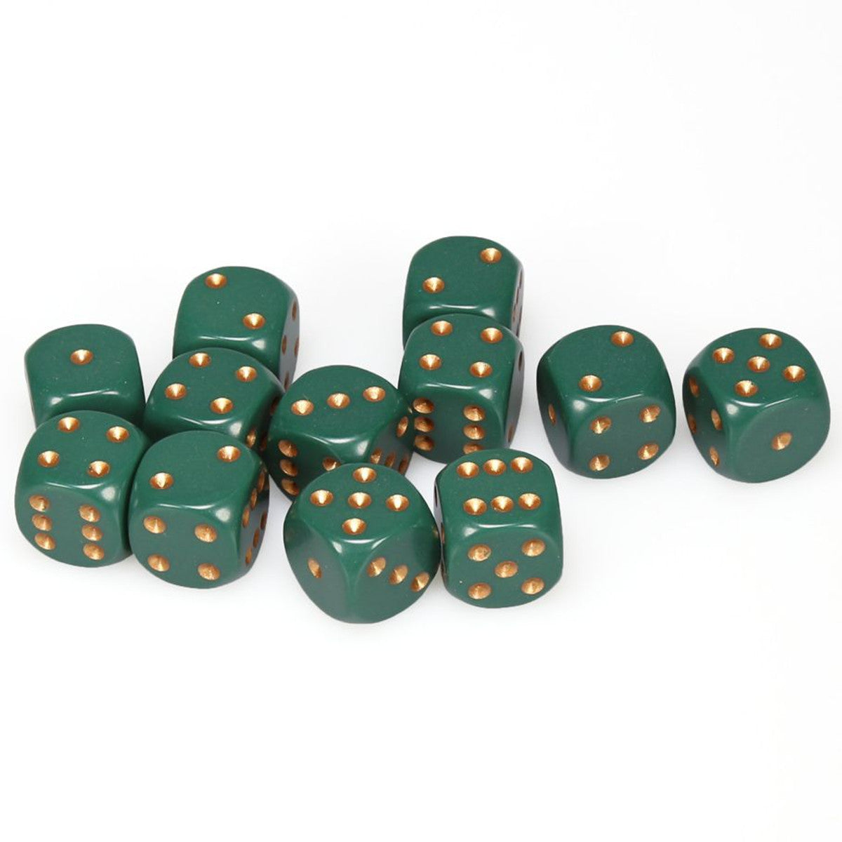 Chessex Opaque Dusty Green/Copper 16mm d6 Dice Block (12 dice) Moonveil Games