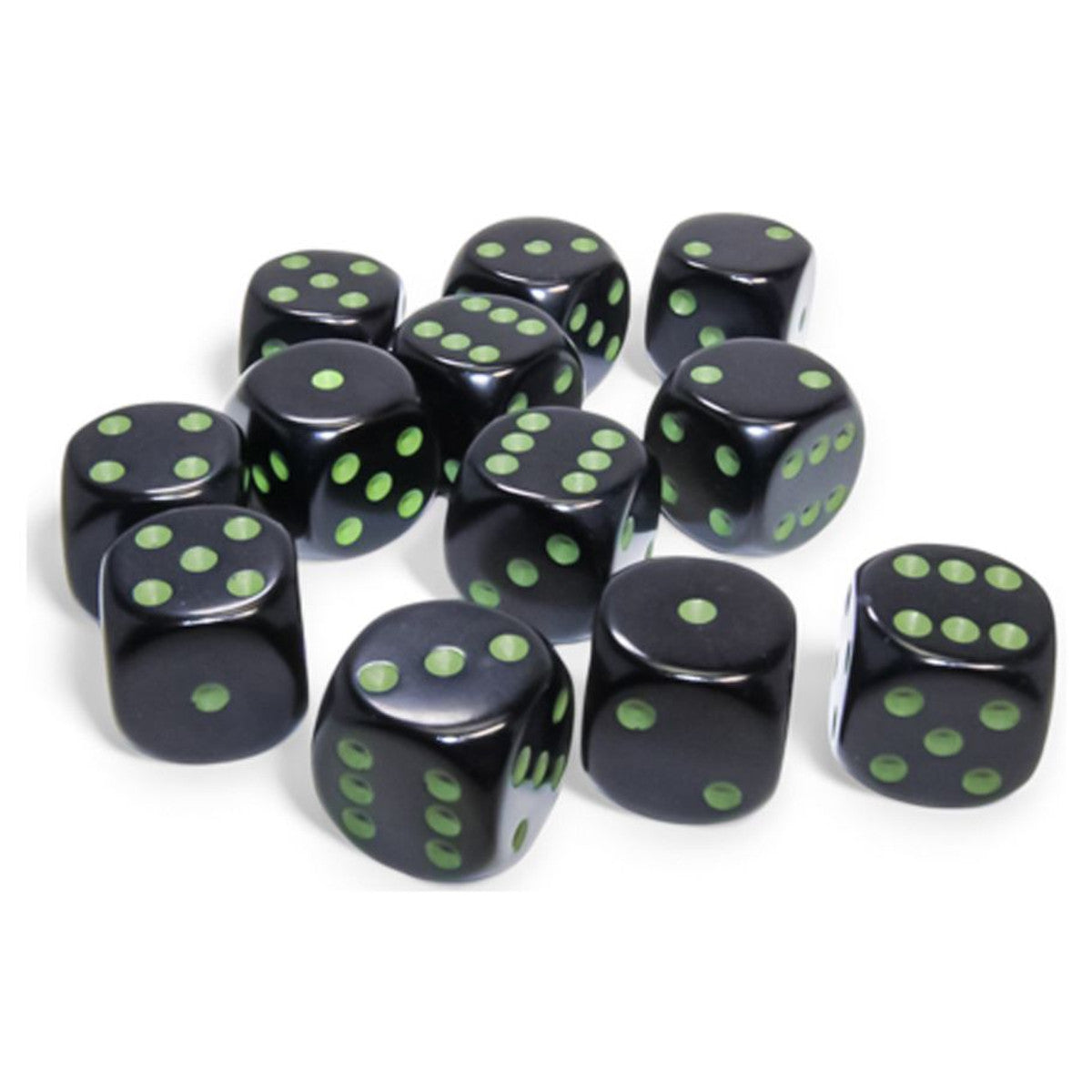 Chessex Opaque Black with green 16mm d6 Dice Block