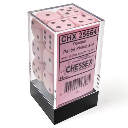 Chessex Opaque Pastel Pink/black 16mm d6 Dice Block
