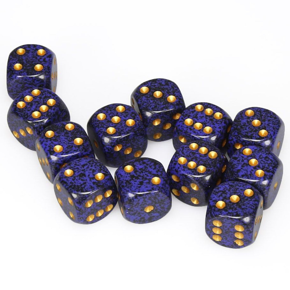 Chessex Speckled Golden Cobalt 16mm d6 Dice Block (12 Dice) Moonveil Games