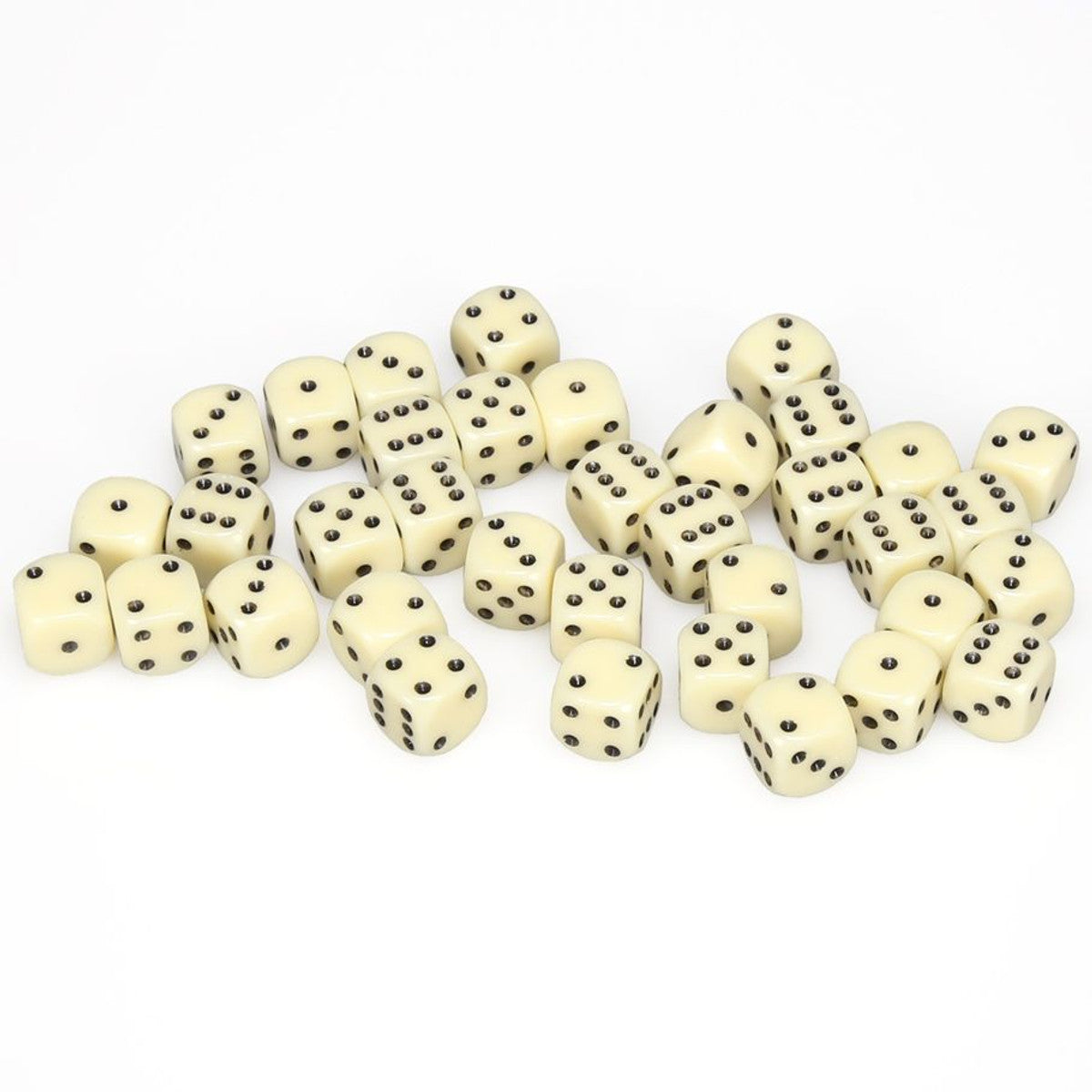 Chessex Opaque Ivory/Black 12mm d6 Dice Block (36 dice) Moonveil Games