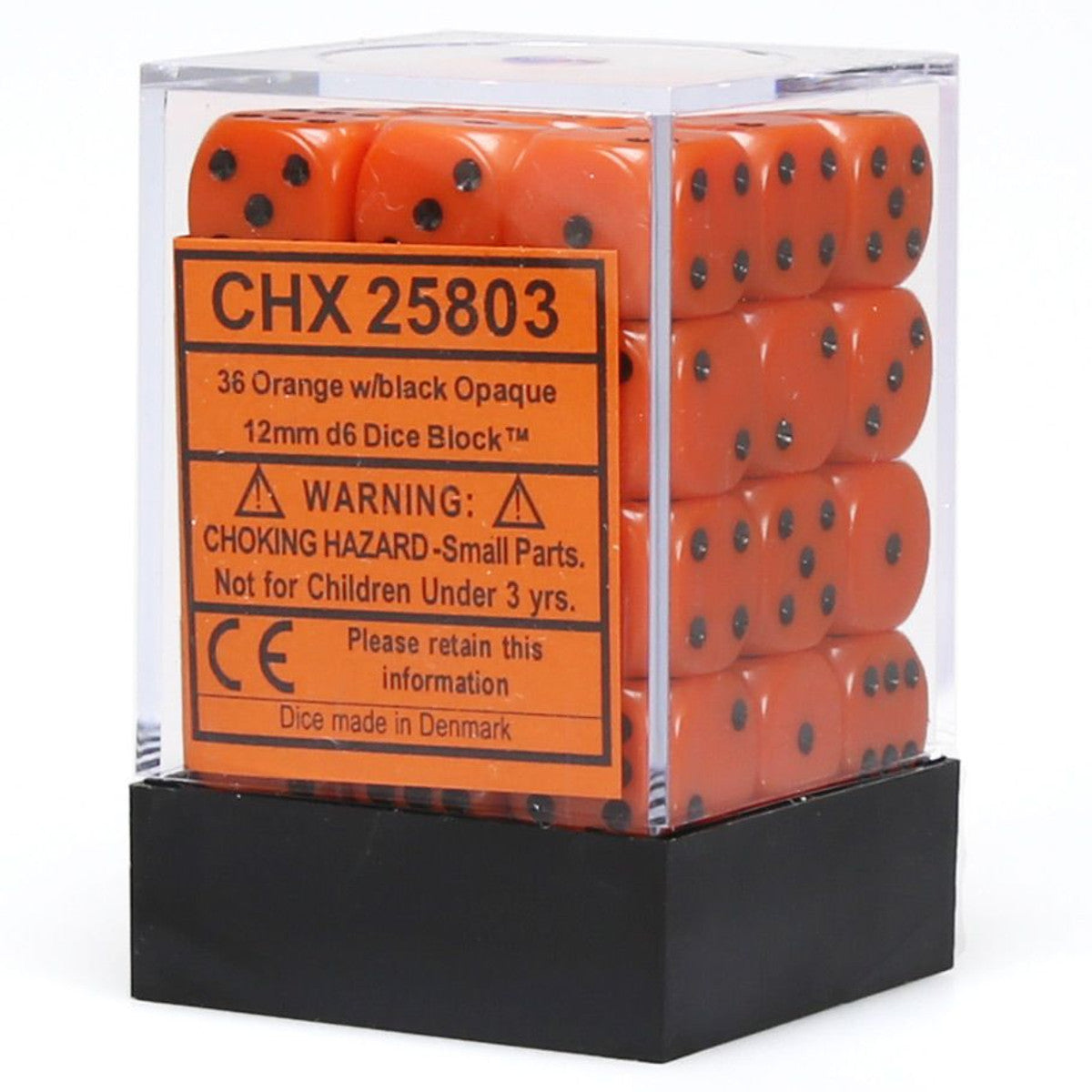 Chessex Opaque Orange/Black 12mm d6 Dice Block (36 dice) Moonveil Games