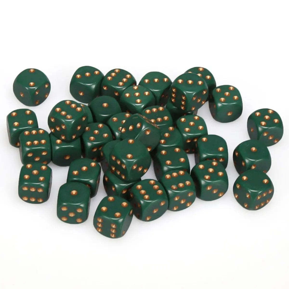 Chessex Opaque Dusty Green/copper 12mm d6 Dice Block (36 dice