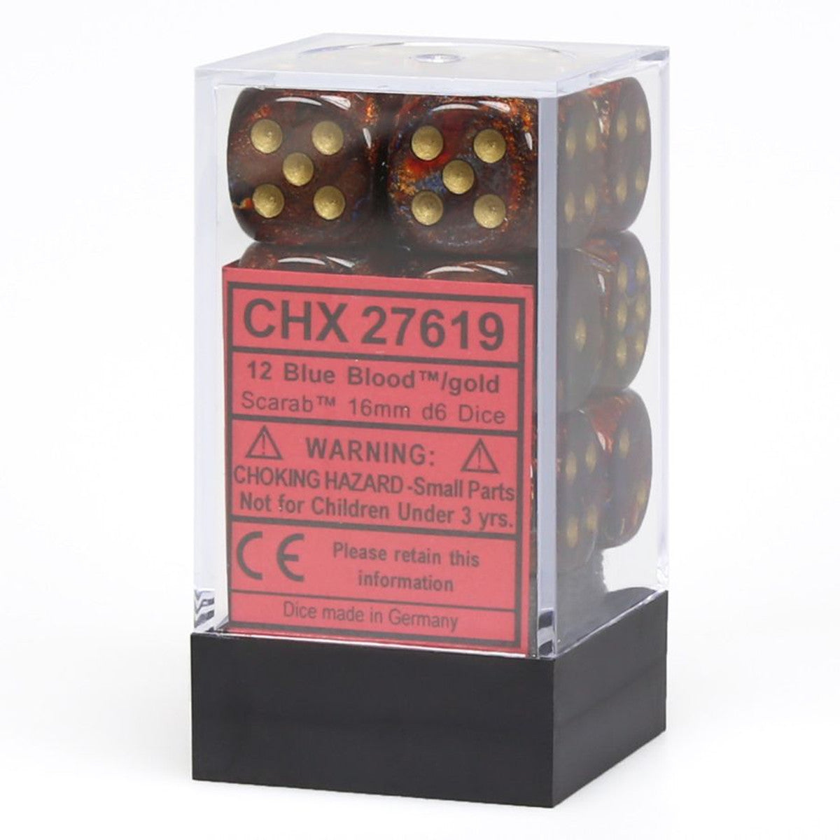 Chessex Scarab Blue Blood/Gold 16mm d6 Dice Block Moonveil Games