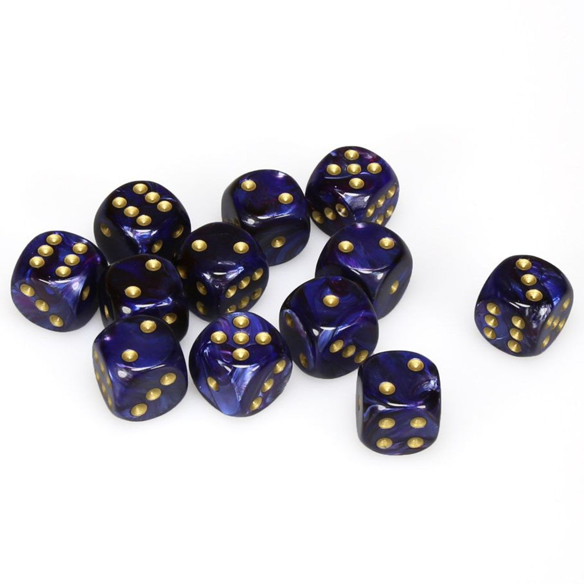 Chessex Scarab Royal Blue/Gold 16mm d6 Dice Block (12 Dice) Moonveil Games