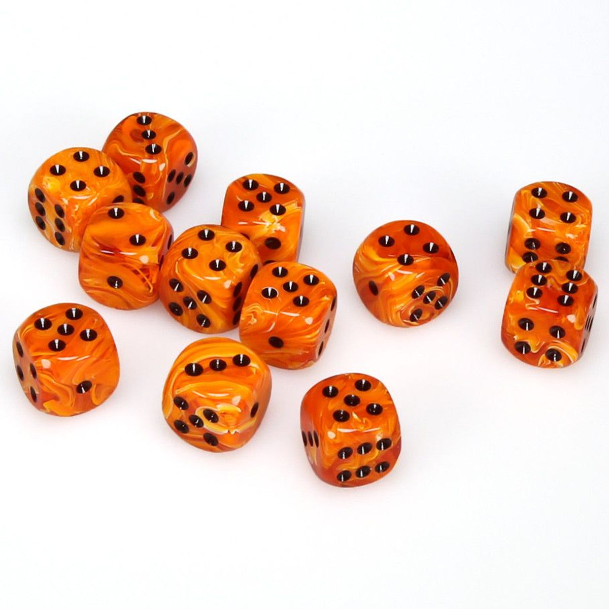Chessex Vortex Orange/Black 16mm d6 Dice Block (12 dice) Moonveil Games