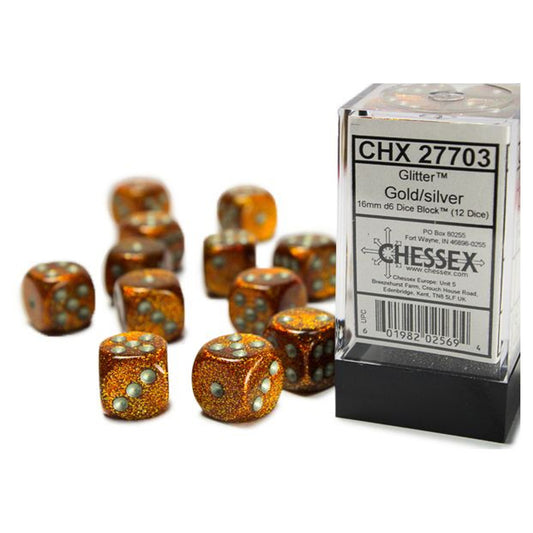 Chessex Glitter Gold with Silver 16mm d6 Dice Block