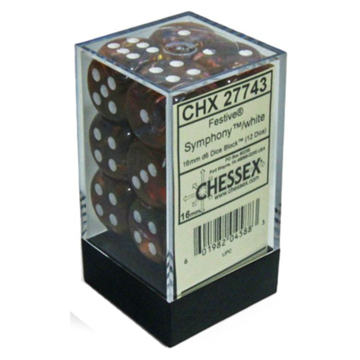 Chessex Festive Symphony/White 16mm d6 Dice Block (12 dice) Moonveil Games