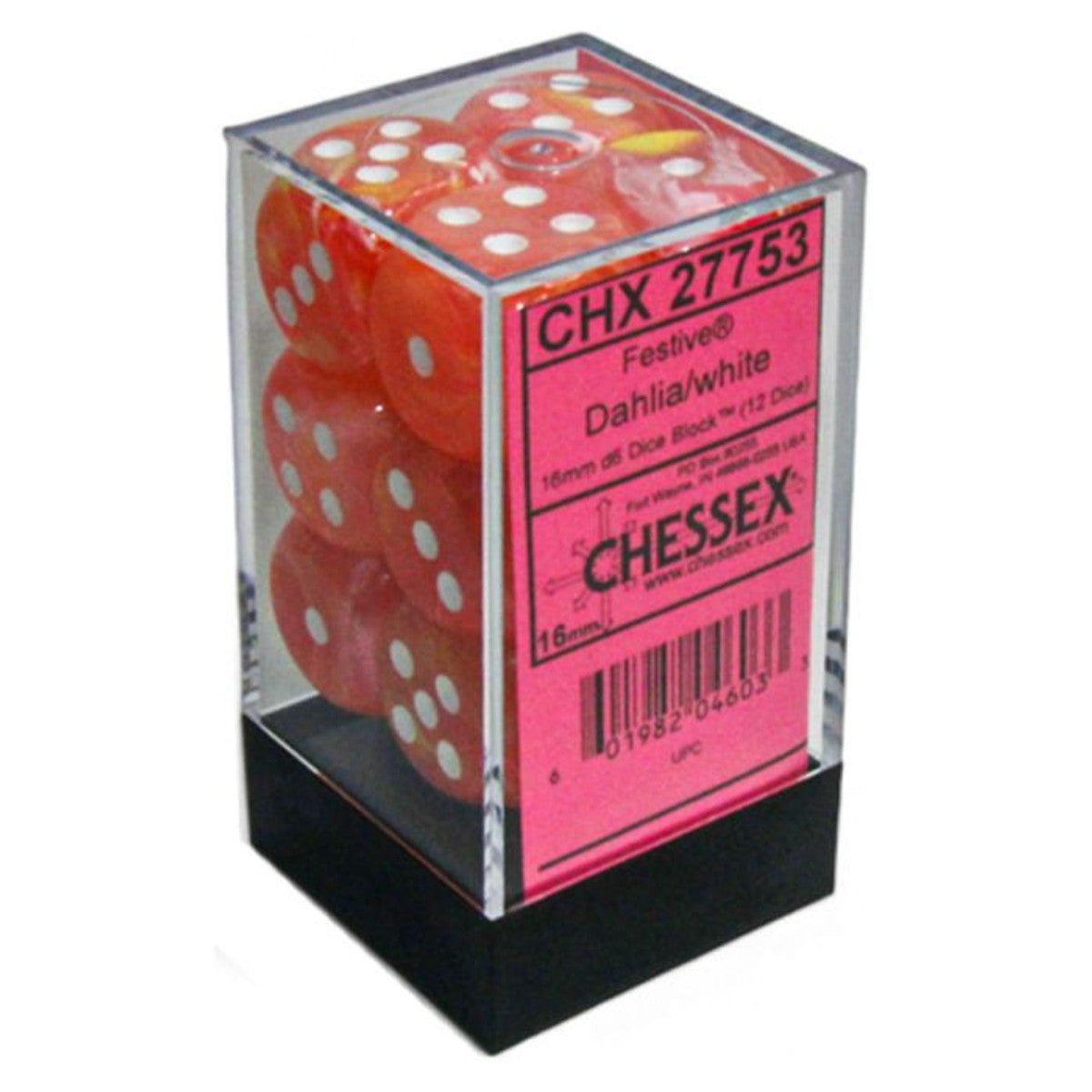 Chessex Festive Luminary Dahlia/white 16mm d6 Dice Block (12 dice) Moonveil Games