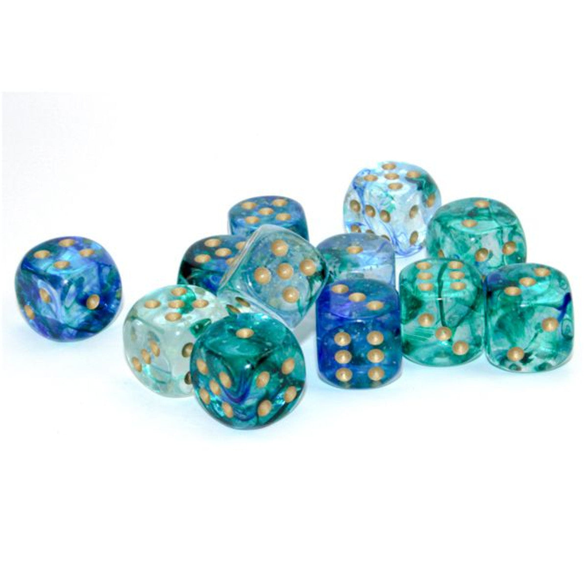 Chessex Nebula Oceanic/Gold 16mm d6 Dice Block (12 dice) Moonveil Games