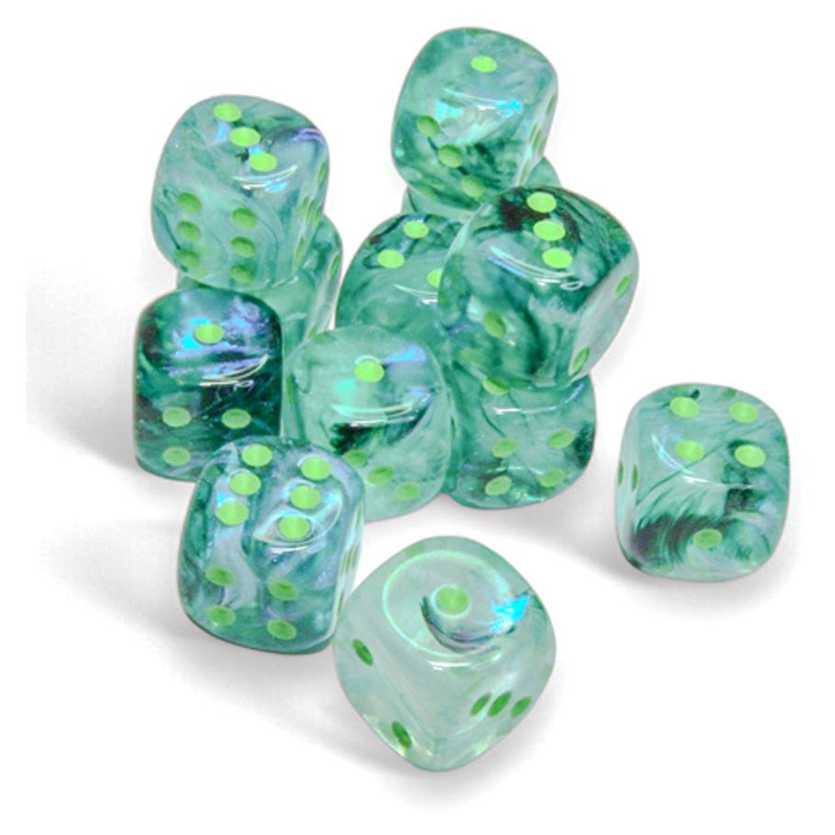 Chessex Borealis Kelp/Light Green 16mm d6 Dice Block (12 dice) Moonveil Games