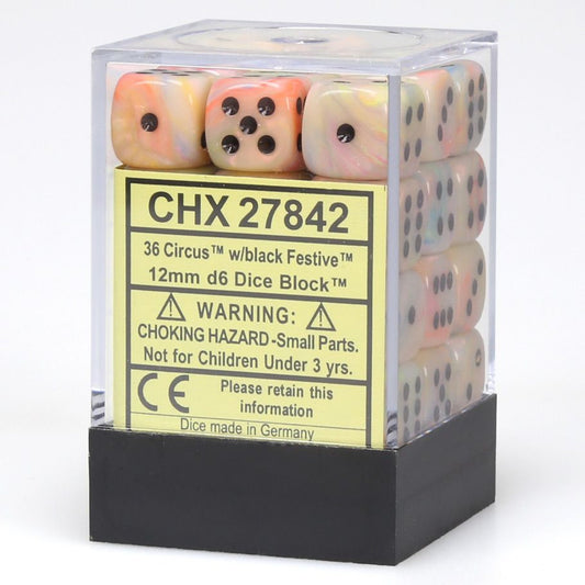 Chessex Festive Circus with Black 12mm d6 Dice Block (36 dice)