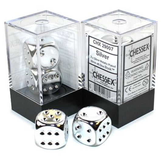 Chessex Silver Plated 16mm d6 Dice Block (2 dice) Moonveil Games