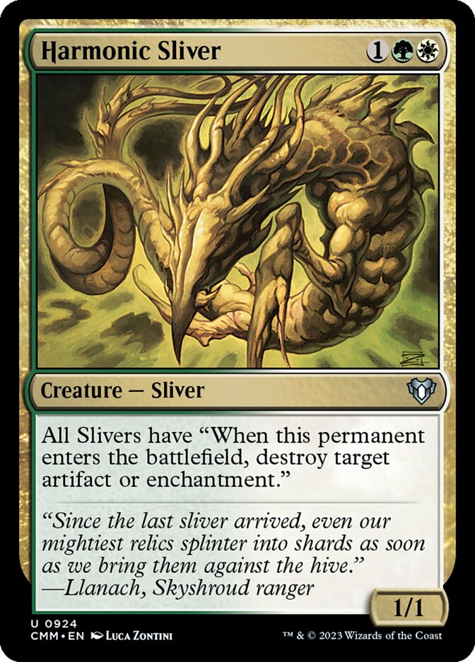 Magic: The Gathering card “Harmonic Sliver” from a custom Commander deck by Moonveil Games, featuring Sliver synergy for board control.