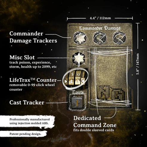 Nerd Gear Commander Essentials Kit tray with counters, slots, and trackers for Magic: the Gathering games, enhancing gameplay organization and efficiency.