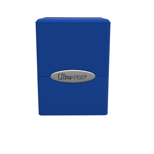 Ultra PRO: Satin Cube: Pacific Blue Deck Box holds 100+ trading cards with a durable design and snap-fit lock, perfect for MTG enthusiasts at Moonveil Games.