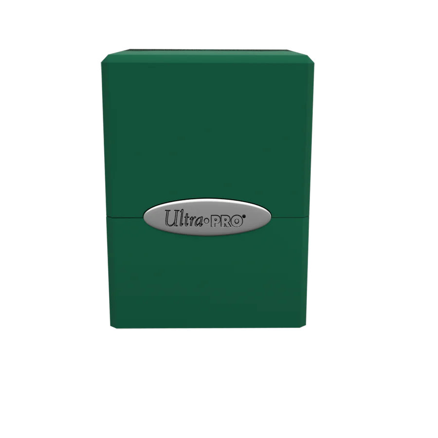 Ultra PRO: Satin Cube: Forest Green Deck Box, a durable plastic case with snap-fit lock, holds 100+ cards, featuring a silver Ultra•PRO logo.