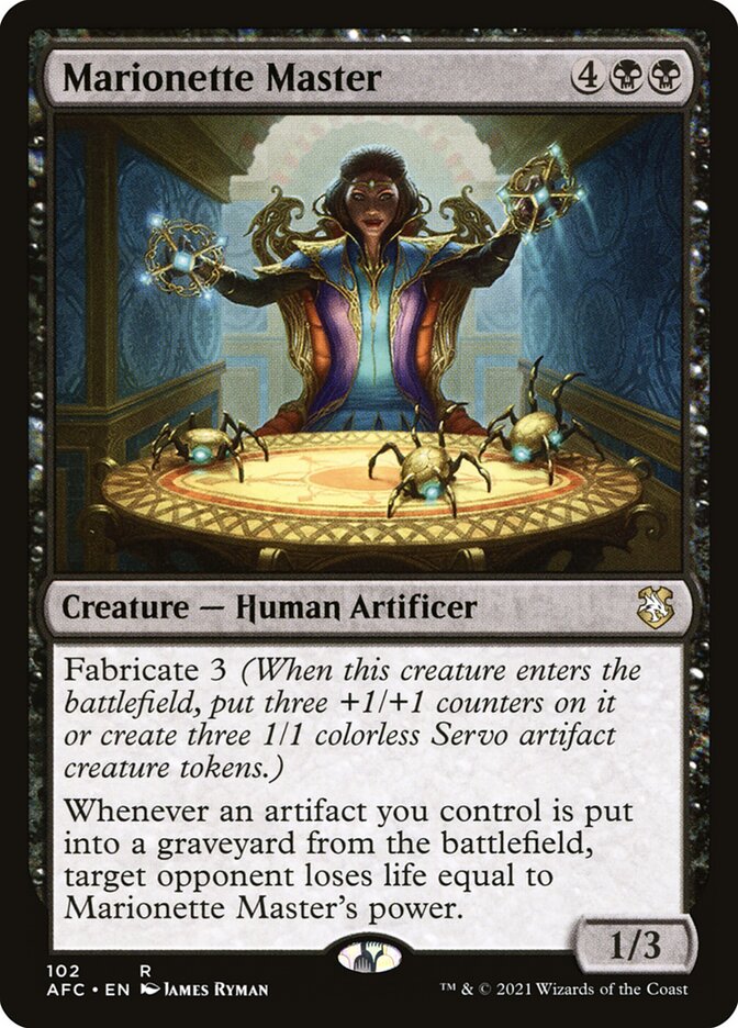 Magic: The Gathering card “Marionette Master” from MTG Commander EDH Deck Evereth, Viceroy of Plunder, showcasing an artificer with mechanical constructs.