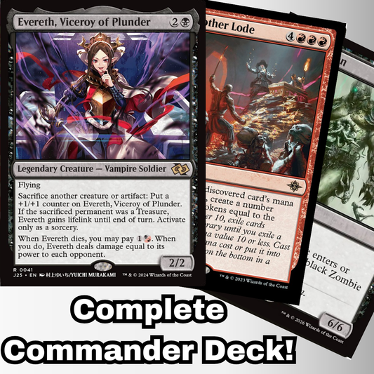 MTG Commander EDH Deck featuring Evereth, Viceroy of Plunder, 100 Magic Cards, custom-built by Moonveil Games for casual Rakdos Sacrifice play.