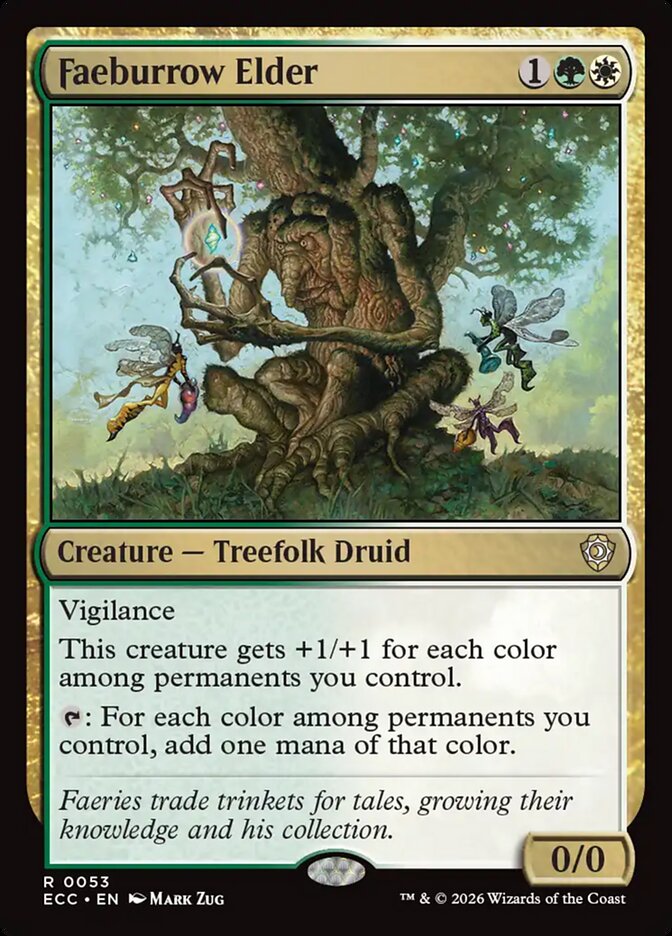 MTG Commander Deck Tifa, Martial Artist featuring Faeburrow Elder card with faeries, crafted by Moonveil Games for casual EDH play.