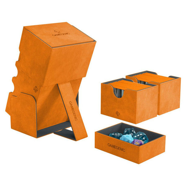 GameGenic Stronghold 200+ CONVERTIBLE Orange Deck Box Moonveil Games