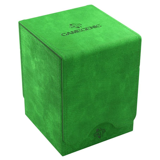 GameGenic Squire: 100+ XL Green Deck Box for up to 100 double-sleeved cards, featuring a removable cover and secure magnetic closure. Ideal for collectible trading card protection.